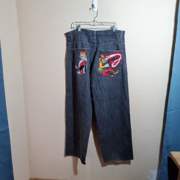 Black Jeans 36x32 Embroidered Pockets - Picture 3 of 5